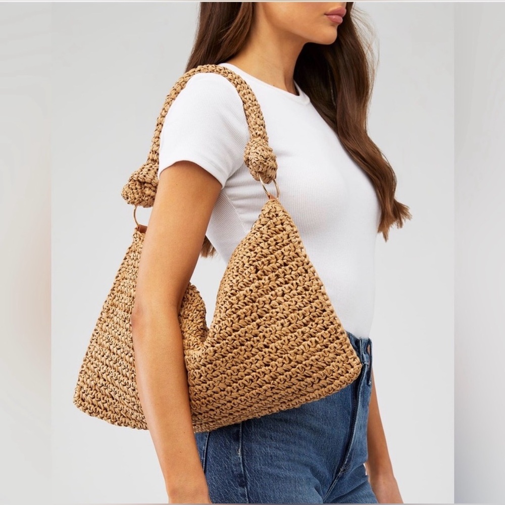 8 Other Reasons x Revolve Shelly Crochet Woven Shoulder Bag Khaki NEW